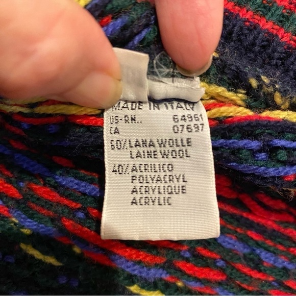 Vintage UNITED COLORS OF BENETTON Multi-Color Wool Blend Cardigan Size 48-M/L - Picture 9 of 10